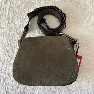 New Vince Camuto Olive Green real Suede Leather Crossbody Bag saddle bag